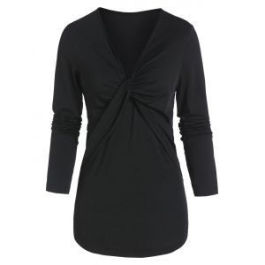 

Plunge Front Twist T Shirt, Black