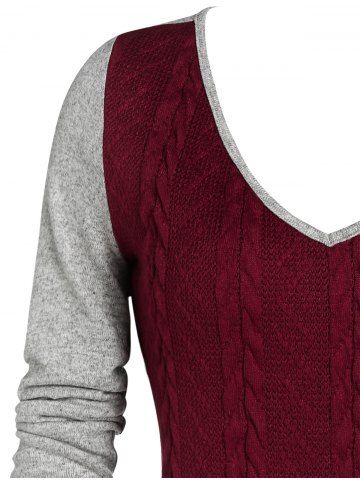 

Mock Button V Neck Cable Knit Contrast Sweater, Multi-a