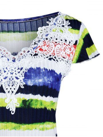 

Colorful Striped Print Lace Insert Handkerchief T-shirt, Multi a