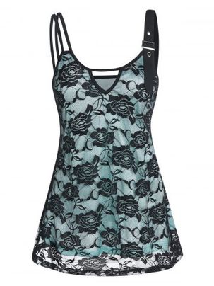 Keyhole Overlay Lace Cami Tank Top