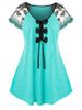 Plus Size Bowknot Embroidered Sleeve T Shirt -  
