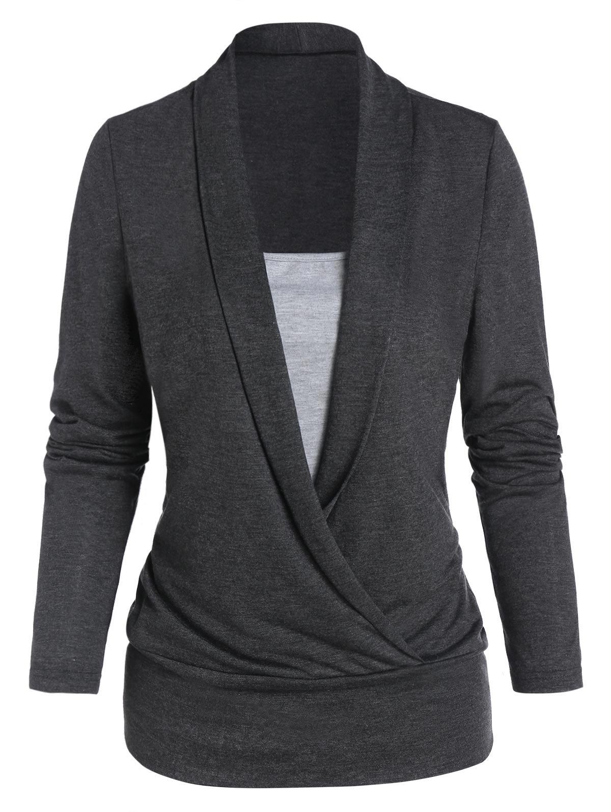 

Heathered Faux Twinset Surplice T-shirt, Carbon gray