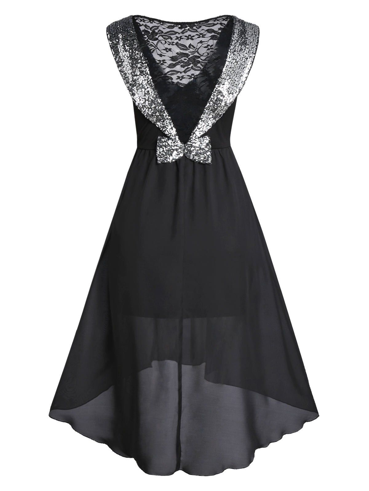 

Sequin Insert Bowknot Slit Front Chiffon Prom Dress, Black