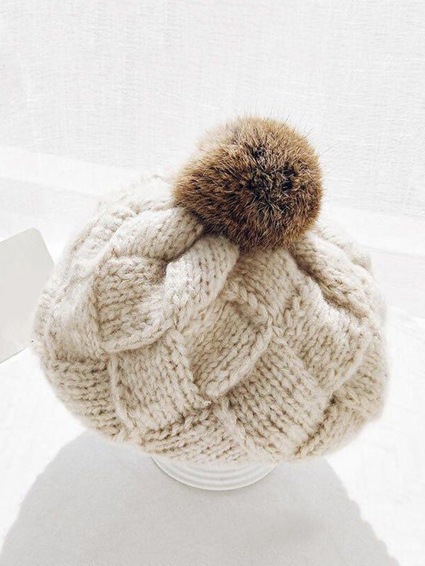 

Winter Plaid Bobble Knitted Hat, Beige