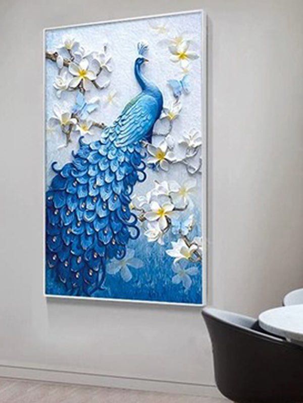 

Peacock and Flowers Print Unframed DIY Rhinestone Painting, Dodger blue