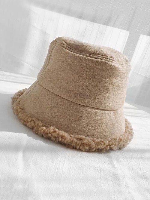 

Winter Berber Fleece Suede Bucket Hat, Khaki
