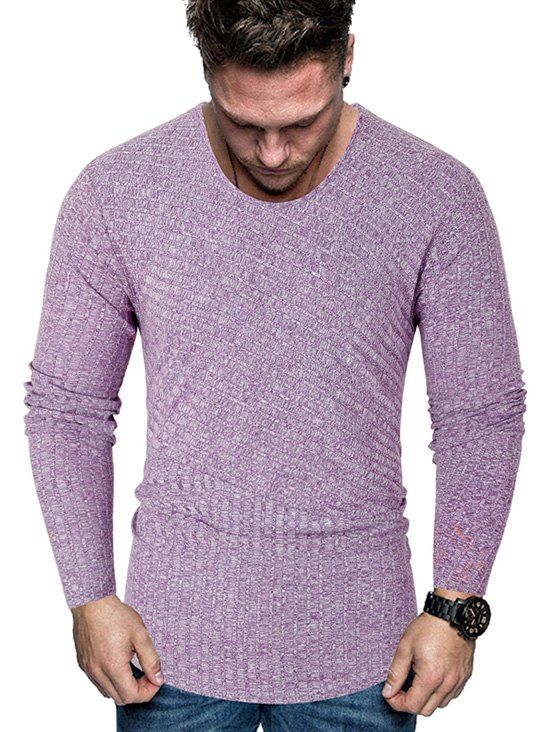 

Stripe Textured Heather Long Sleeve T Shirt, Purple