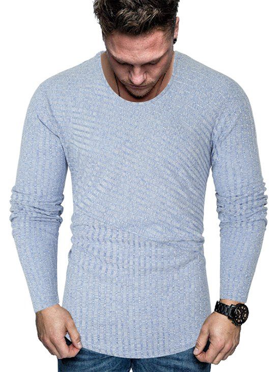 

Stripe Textured Heather Long Sleeve T Shirt, Blue