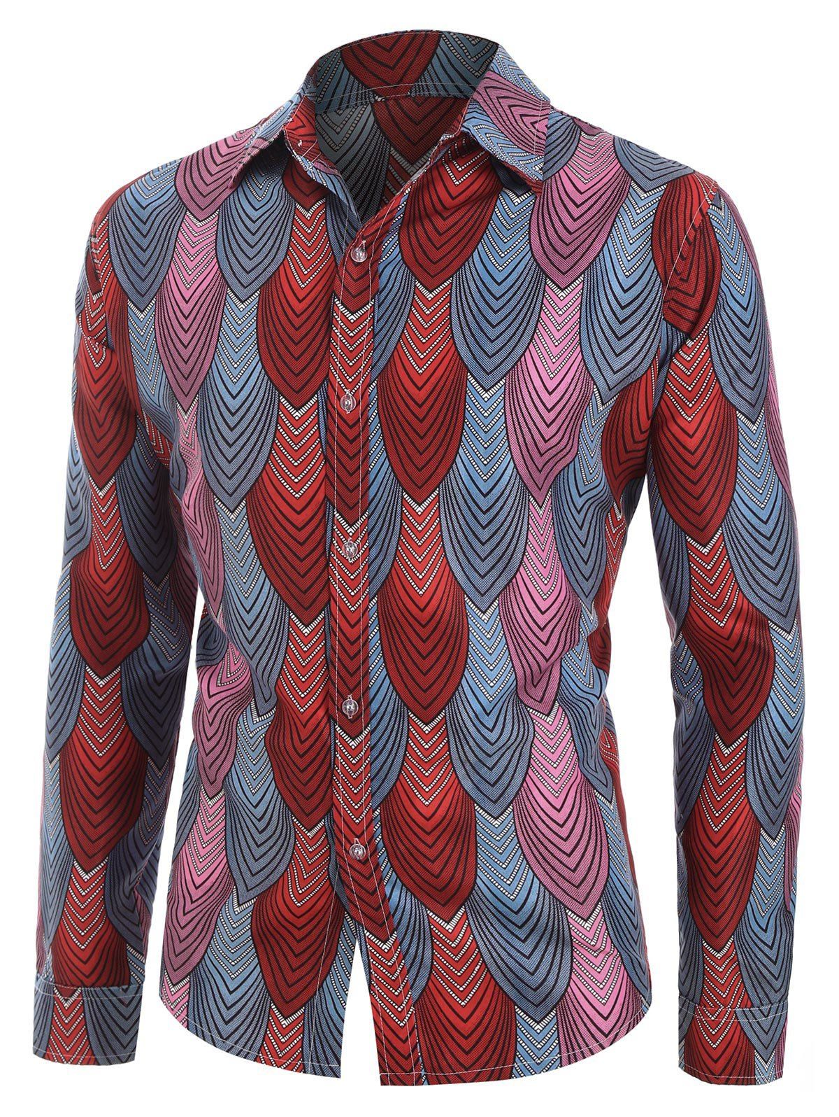

Leaf Print Button Up Ethnic Shirt, Multi