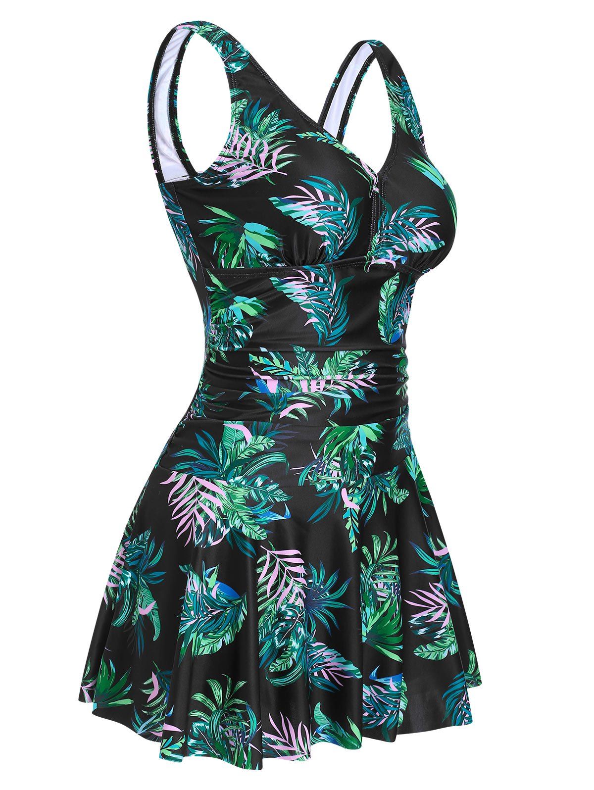 Cheap Leaf Print Plunging Skirted Tankini Swimwear  