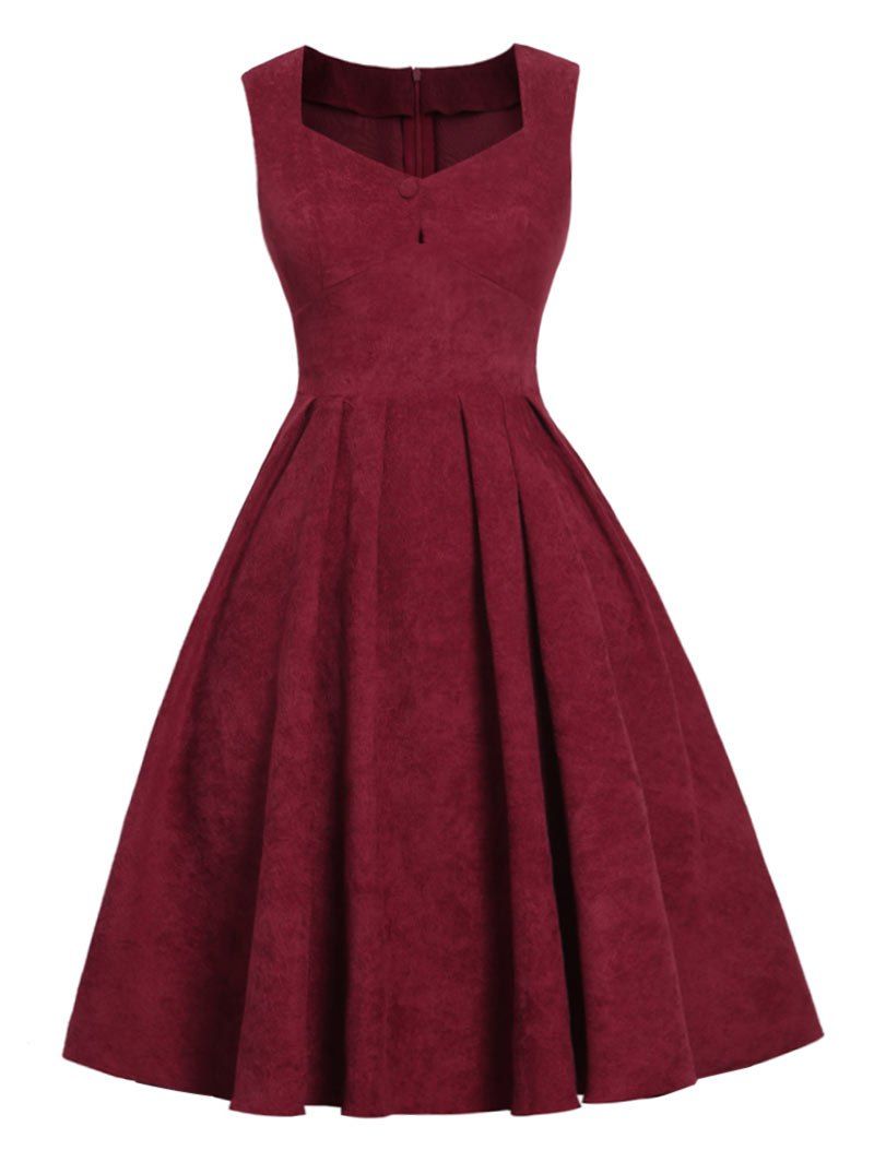 

Corduroy Mock Button Empire Waist Dress, Red wine