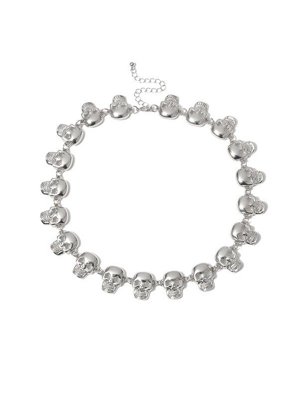 

Metal Skull Collarbone Necklace, Silver