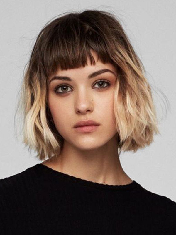 

Short Full Bang Ombre Wavy Synthetic Wig, Coffee