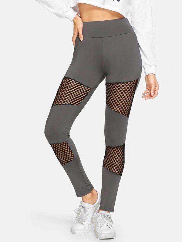 

Fishnet Panel High Rise Skinny Leggings, Gray