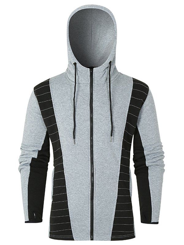 

Two Tone Quilted Zip Up Fleece Hoodie, Light gray