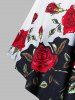 T-shirt Tunique Courbe Noué Fleur Imprimée Grande Taille - Noir L