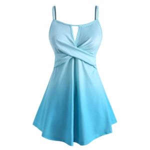 

Plus Size Keyhole Front Twist Ombre Color Tank Top, Macaw blue green