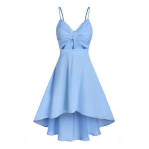 

Plain Front Knot High Low Dress, Sky blue