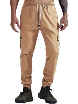 Solid Color Pocket Casual Jogger Pants - CAMEL BROWN - L
