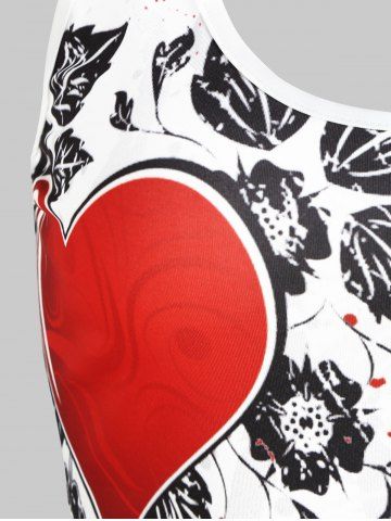 

Valentine Flowers Heart Print Cut Out Tank Top, White