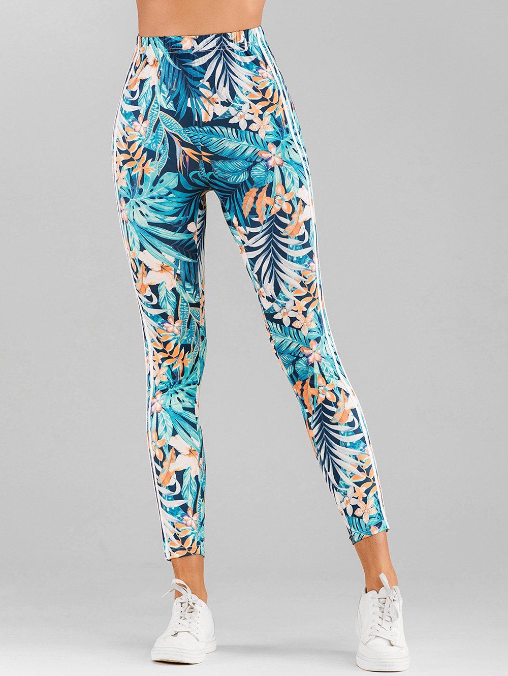 

Leaf Flower Print High Rise Skinny Leggings, Multi