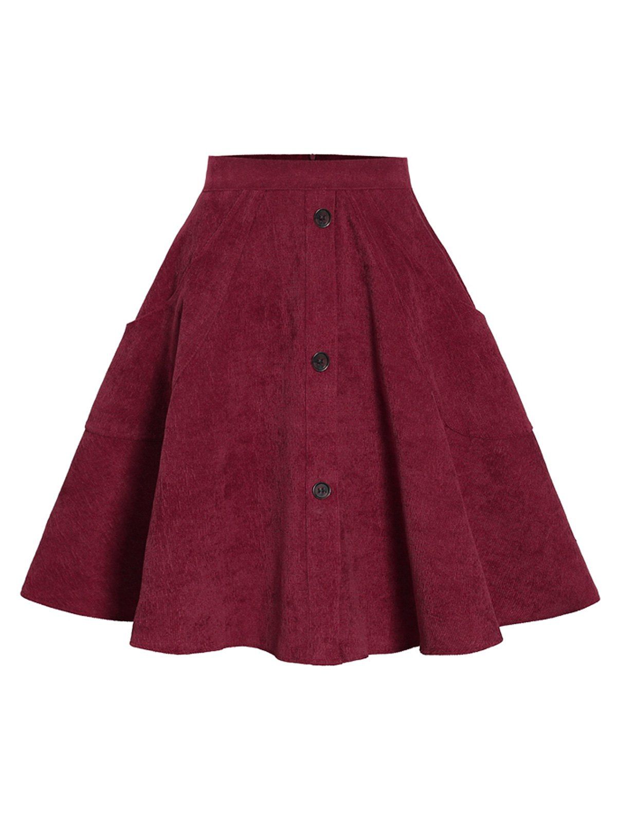 

Corduroy Button Embellished Pocket Skirt, Red wine