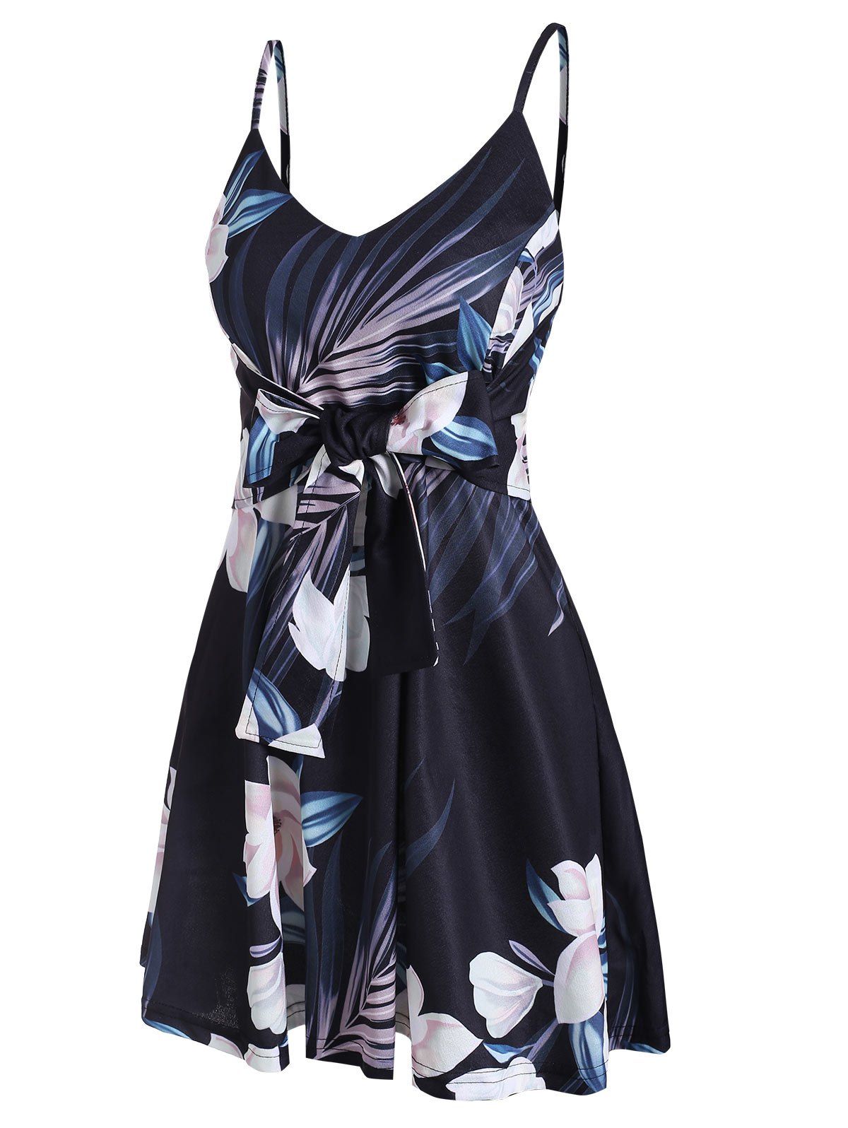

Floral Print Knotted A Line Dress, Black