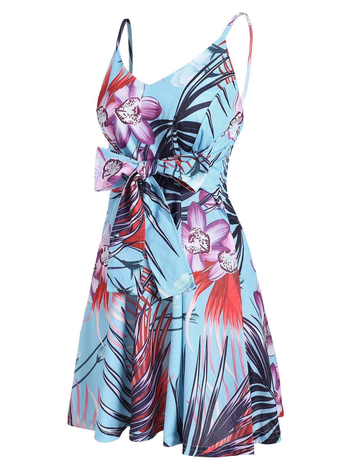 

Floral Print Knotted A Line Dress, Deep sky blue
