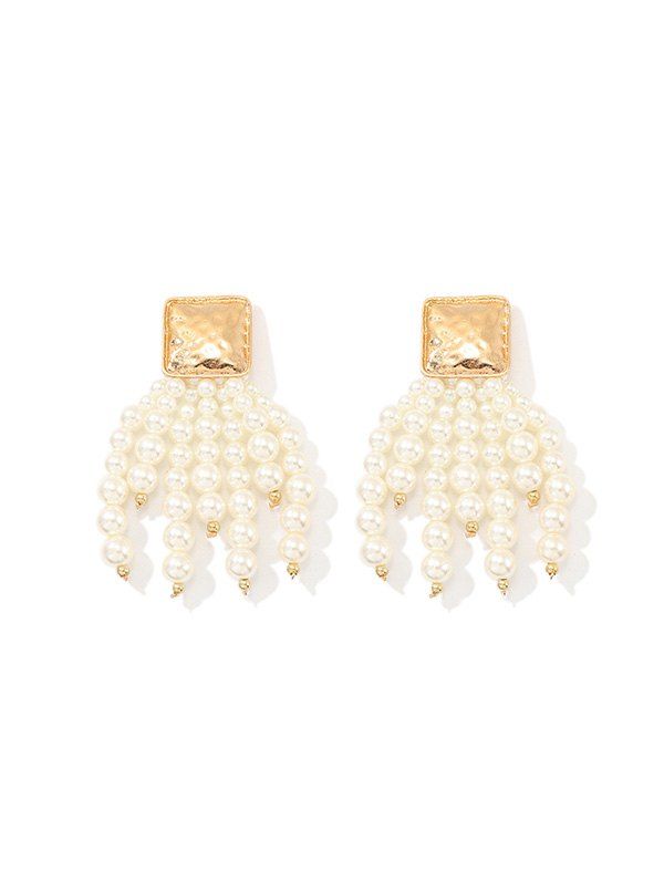 

Faux Pearl Tassel Square Earrings, White