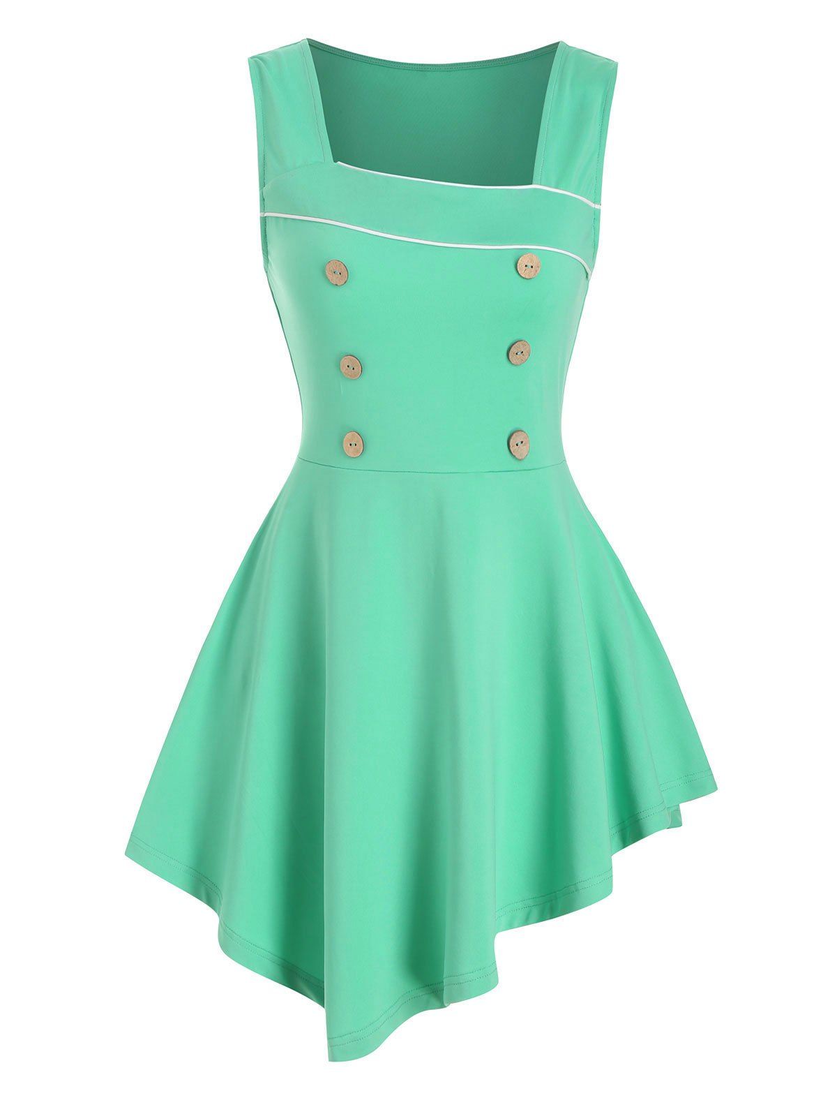 

Asymmetric Mock Button Flare Tank Top, Aquamarine