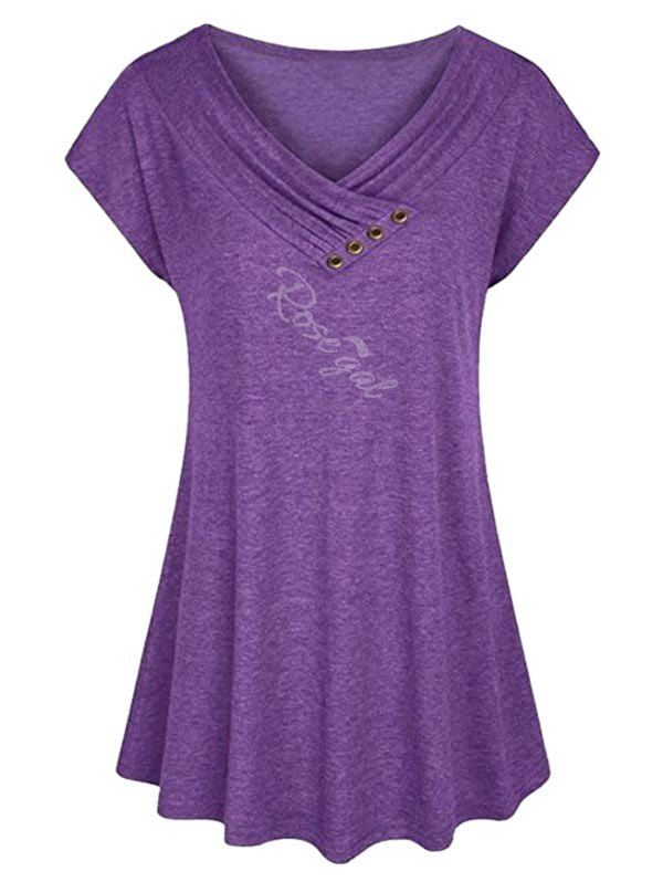 

Plus Size Heathered Shawl Collar T Shirt, Purple
