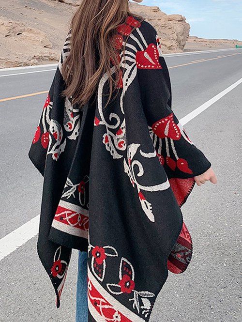 

Ethnic Pattern Long Scarf, Black