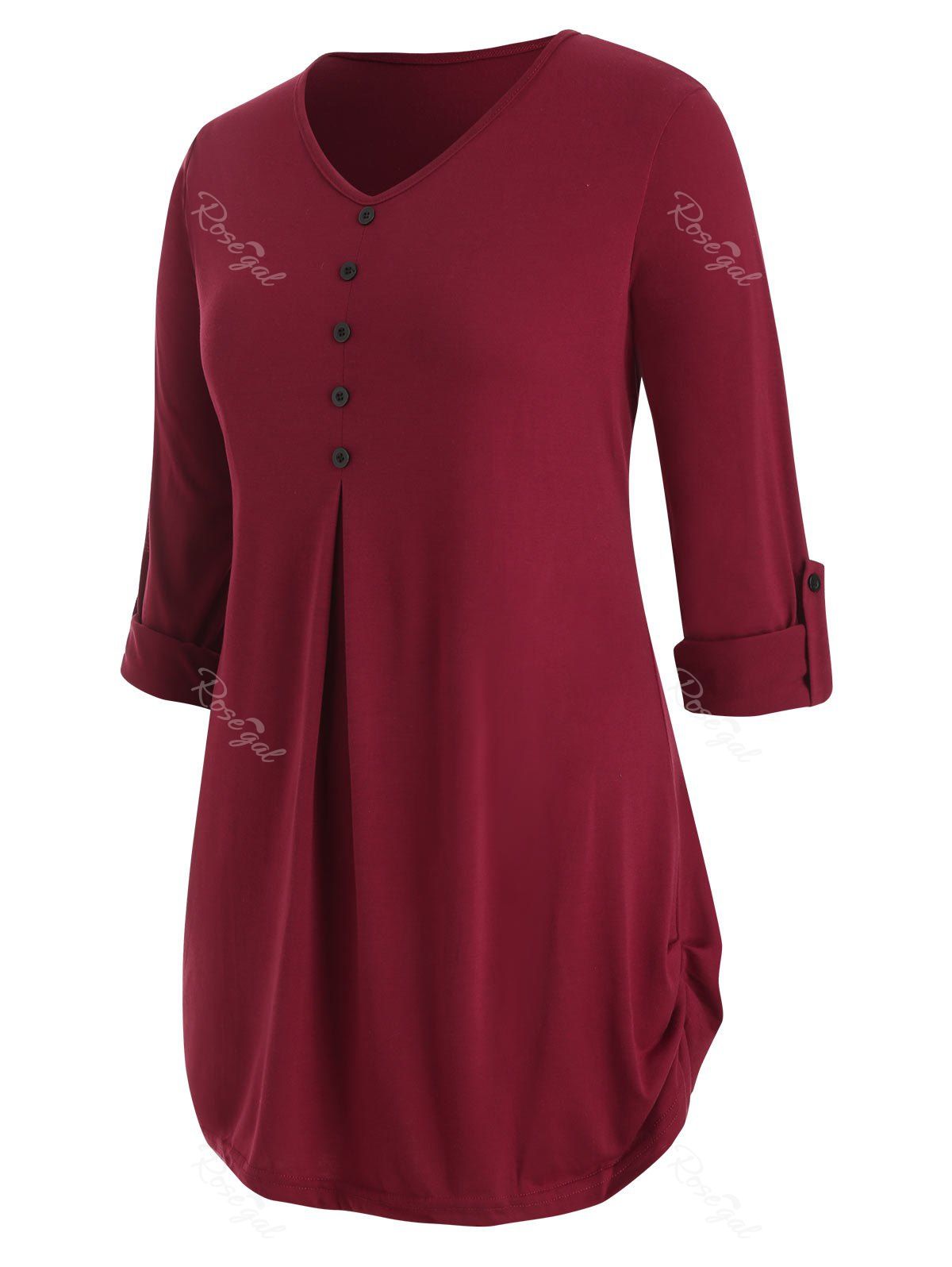 

Plus Size Ruched Roll Up Sleeve T Shirt, Firebrick