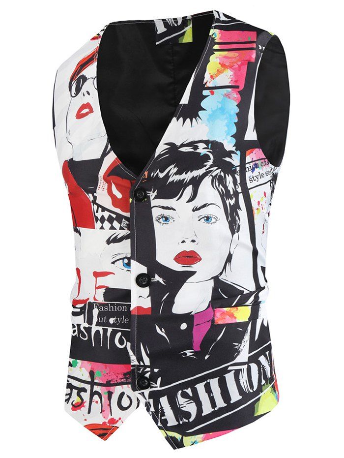 

Character Letter Pattern Button Waistcoat, Multi