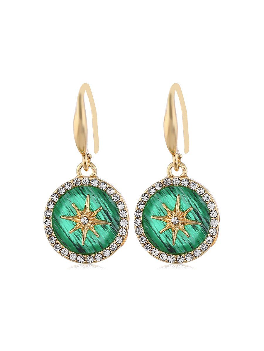 

Star Round Rhinestone Drop Earrings, Green