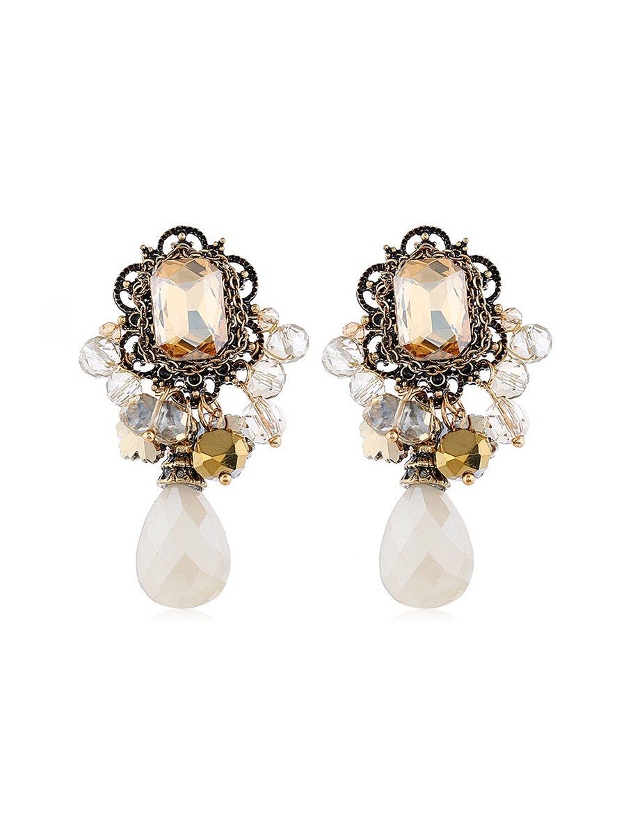 

Retro Hollow Geometric Faux Crystal Beads Earrings, Champagne