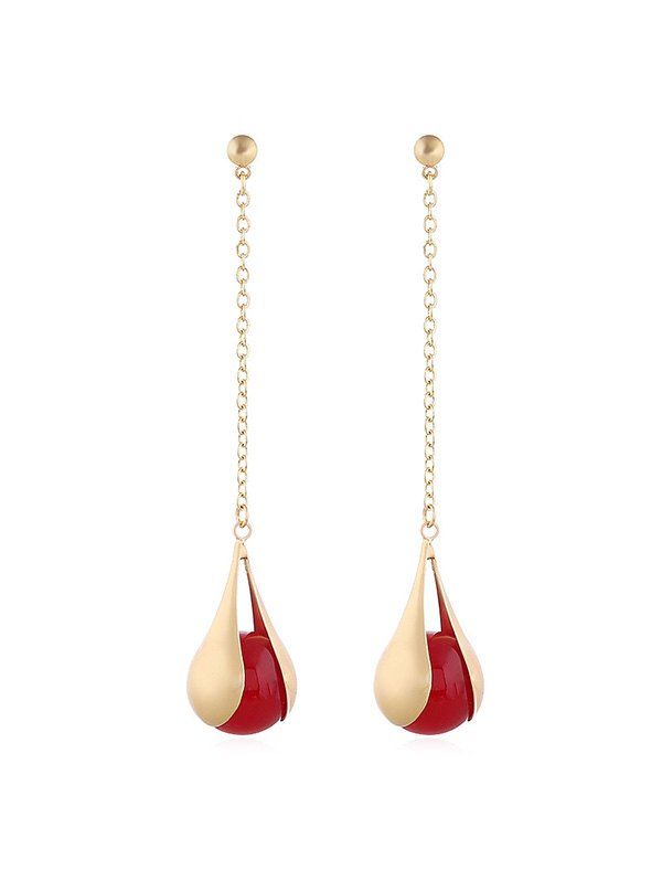

Faux Pearl Long Chain Dangle Earrings, Red