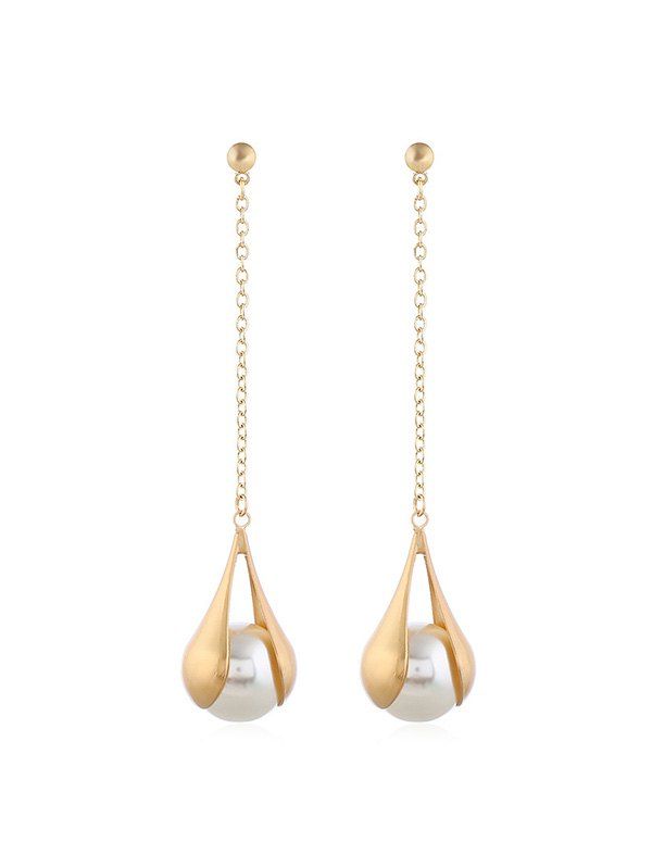 Faux Pearl Long Chain Dangle Earrings, White