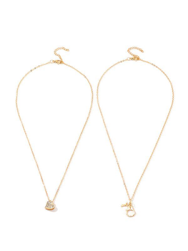

2Pcs Heart Handcuff Key Necklace Set, Gold