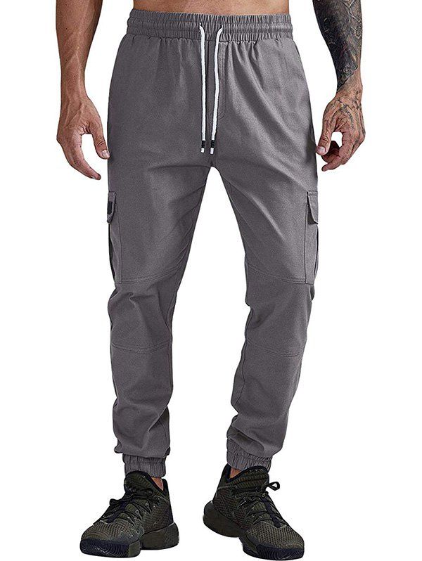 

Solid Color Pocket Casual Jogger Pants, Gray