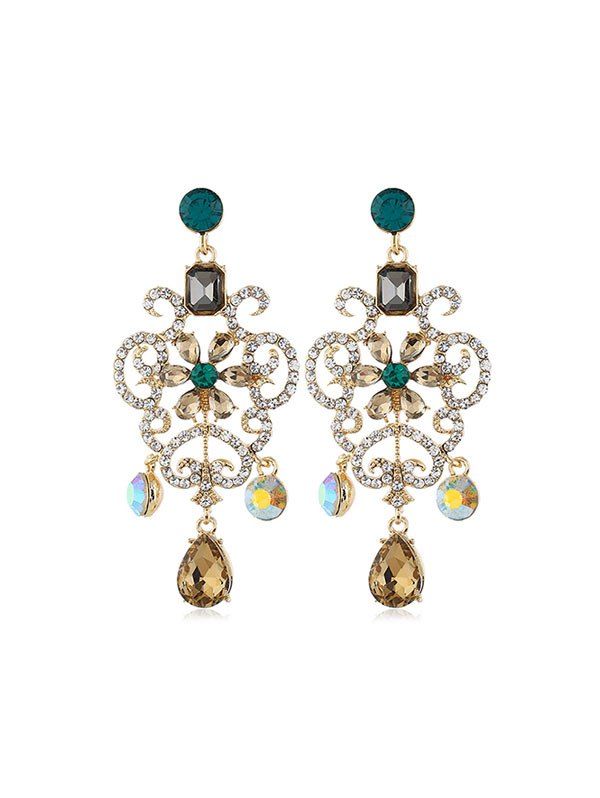 

Flower Water Drop Hollow Rhinestone Earrings, Multi