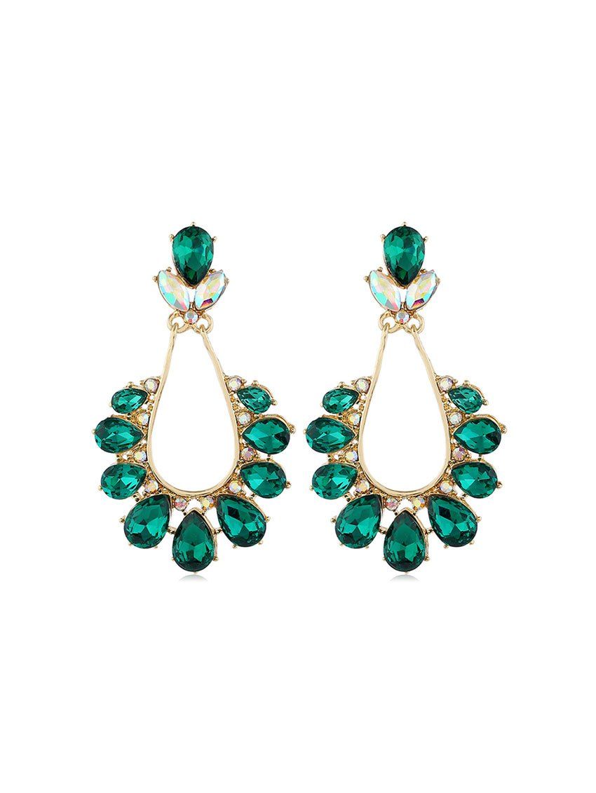 

Hollow Out Water Drop Rhinestone Earrings, Green