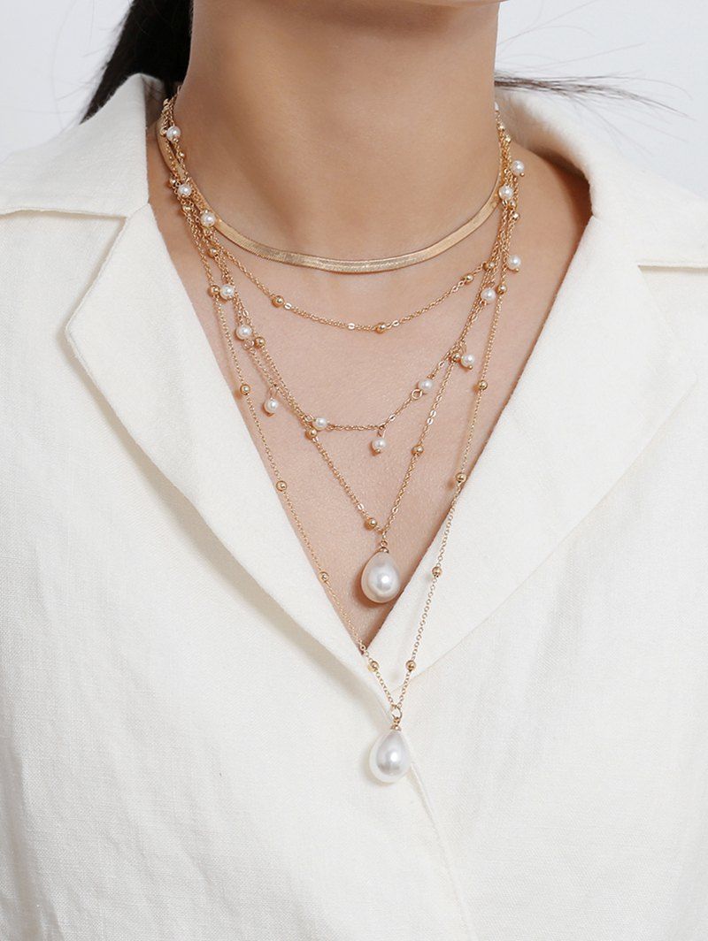 

Multi-layer Faux Pearl Snake Chain Necklace, Gold
