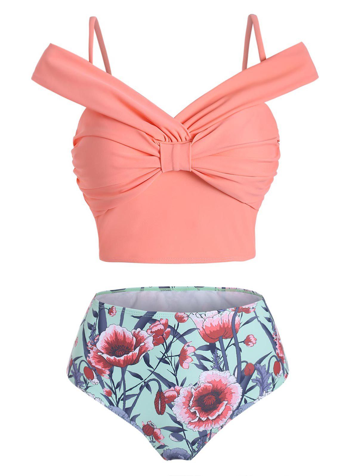 

Floral Knotted High Waisted Two Pieces Swimwear, Rose