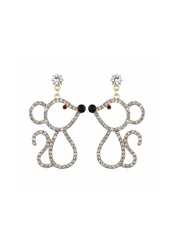

Hollow Out Rhinestone Mouse Drop Earrings, Gold