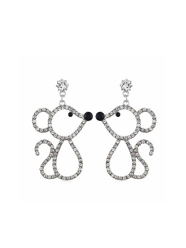

Hollow Out Rhinestone Mouse Drop Earrings, Silver