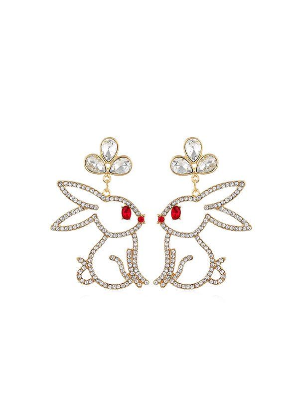 

Hollow Out Rhinestone Rabbit Drop Earrings, Gold