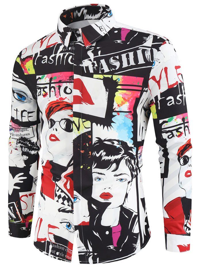 

Character Letter Pattern Long-sleeved Shirt, Multi