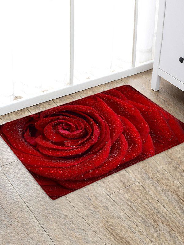 

Valentine Rose Flower Pattern Water Absorption Area Rug, Multi