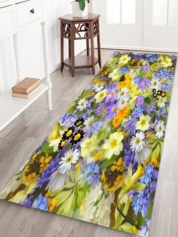 

Colorful Flowers Patterned Water Absorption Area Rug, Multi